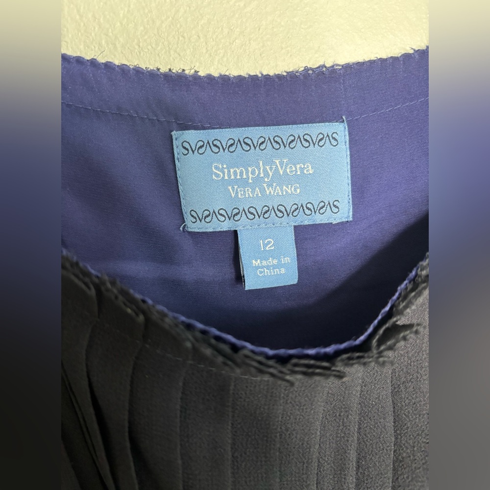 Simply Vera Wang Dress. Size 12 Black Georgette, Blue Satin, Beading Details - Picture 7 of 11